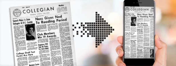 Vintage edition of the Collegian is transformed into a digital format on a mobile phone.