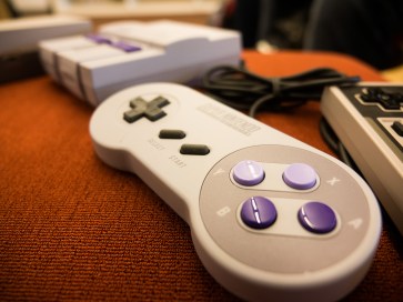 A closeup of retro video game equipment