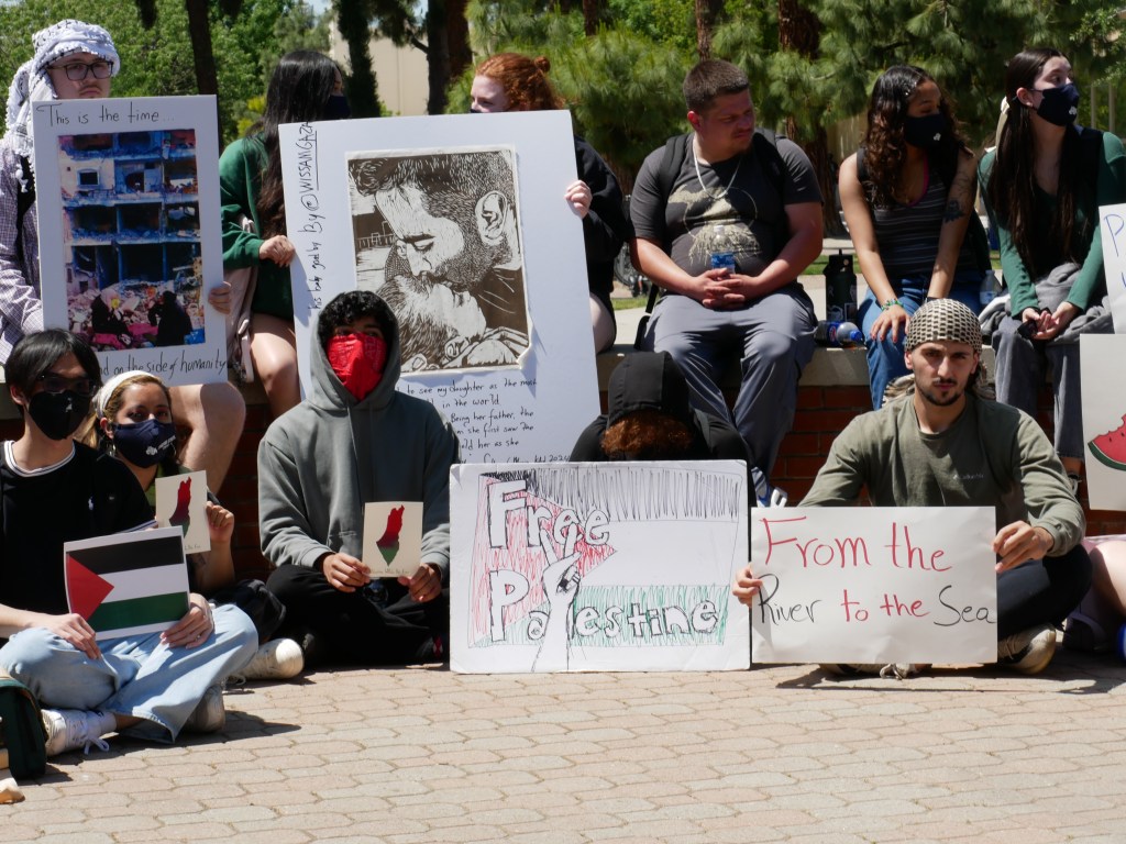  Sit-in for Palestine peaceful demonstration - May 1, 2024 at Fresno State's Free Speech Area. Photo: Tyler Lovejoy