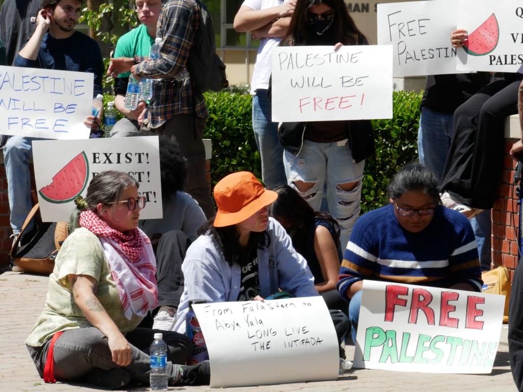  Sit-in for Palestine peaceful demonstration - May 1, 2024 at Fresno State's Free Speech Area. Photo: Tyler Lovejoy