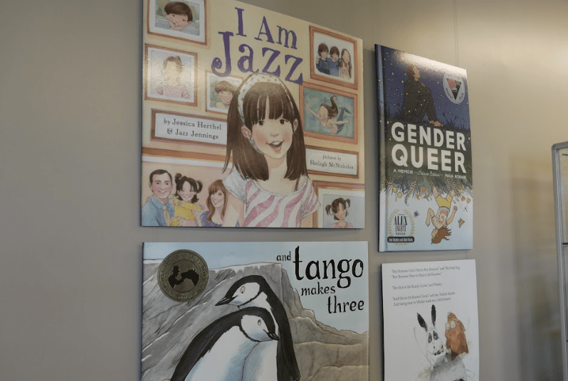 Photo of banned book covers: I am Jazz, Gender Queer, And Tango Makes Three.