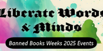 Liberate Words and Minds with a colorful splotchy background