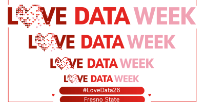Graphic image of the words "Love Data Week" with a heart created from data pixels